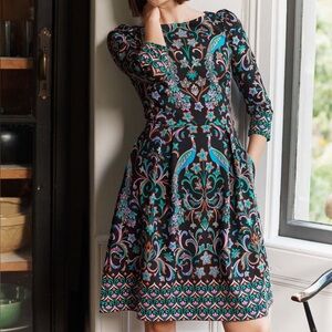 Boden Marie Jersey Peacock and Paisley Dress